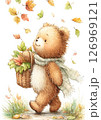 カゴバッグを持っているクマと紅葉　 126969121