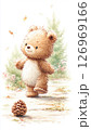自然の中を歩くクマと松ぼっくり　 126969166