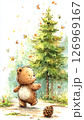 自然の中を歩くクマと松ぼっくり 126969167
