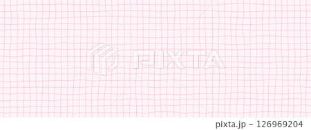 Checkered pink hand drawn pattern . Texture of checkered notebook sheet. Abstract vector retro pattern with wavy grid. 126969204