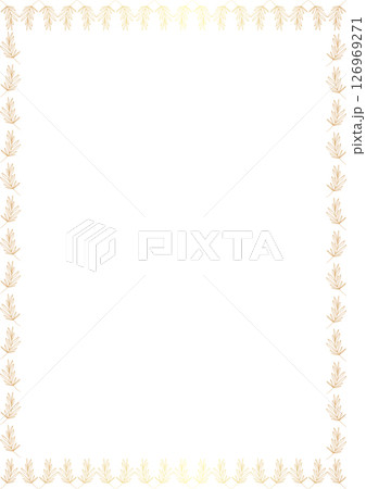 Golden leaves frame. Trendy botany thyme graphic template. Grass empty frame box 126969271