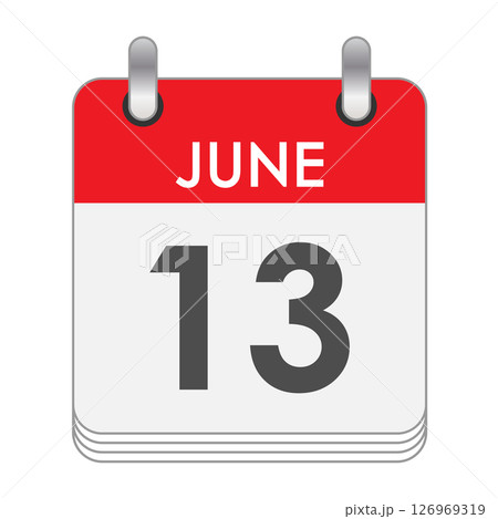 JUNE 13. A leaf of the flip calendar with the date of JUNE 13 126969319