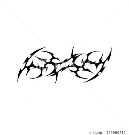 Tribal y2k tattoo logo. Abstract black silhouette design. Gothic cyber aesthetics. 126969711