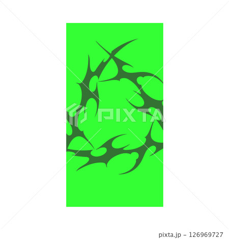 Graphic abstract rectangular poster with black neo tribal pattern on bright green background. 126969727