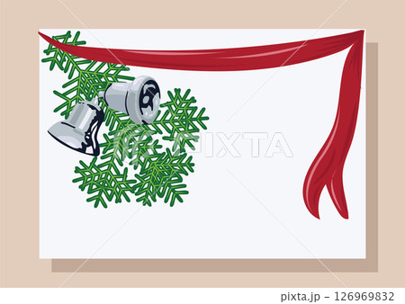 Christmas card with fir branch and bells. Vector illustration isolated on white background. Christmas card with fir branch and bells. Vector illustration isolated on white background. 126969832