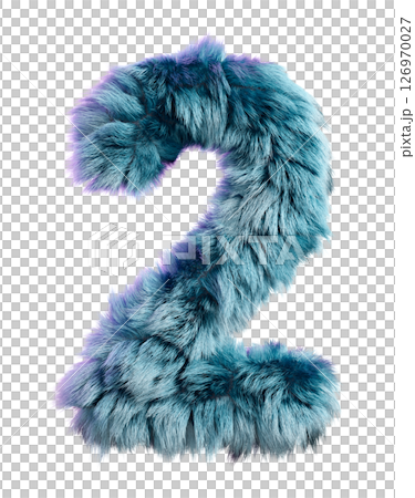 Blue Furry Letter 2 on a White Background Artfully Designed 126970027