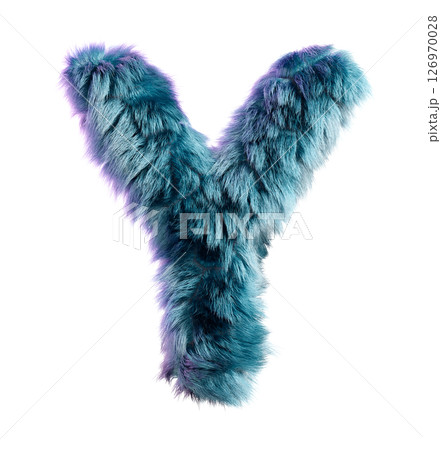 Furry Blue Letter Y Isolated on White Background in Creative 3D Design Style Furry Blue Letter Y Isolated on White Background in Creative 3D Design Style 126970028