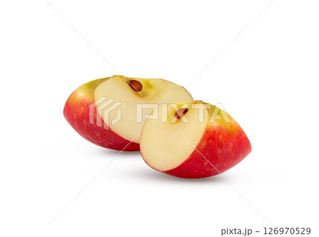 Two apple slices with seeds isolated. Red apple slice or wedge. 126970529