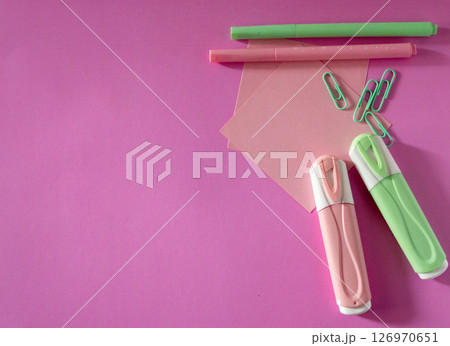 Trendy back to school design on pastel background.Copy sapce. Trendy back to school design on pastel background.Copy sapce. 126970651