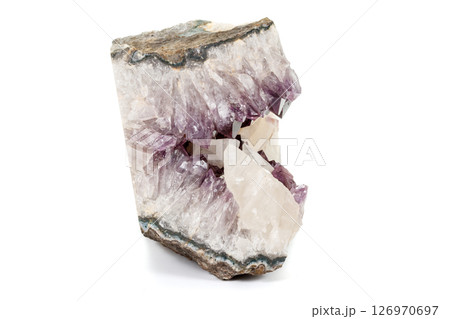 Amethyst Crystal Druse  macro mineral on white background 126970697