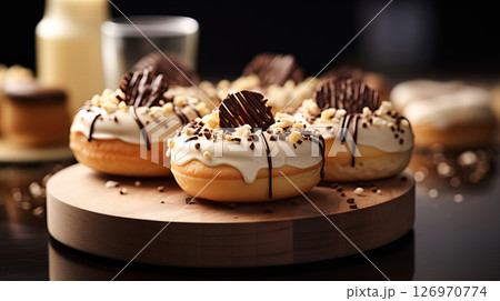 A Symphony of Sugary Goodness: Donut Rings and Caramel Cupcakes 126970774