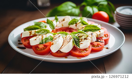 Vibrant Caprese Delight with Mozzarella and Olive Oil 126971212