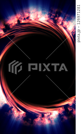 Dramatic visual of a fiery black hole surrounded by swirling plasma and cosmic light in deep space Dramatic visual of a fiery black hole surrounded by swirling plasma and cosmic light in deep space 126971281