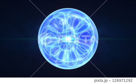 Radiant electric orb with bright plasma filaments and a pink energy burst at its core Radiant electric orb with bright plasma filaments and a pink energy burst at its core 126971292