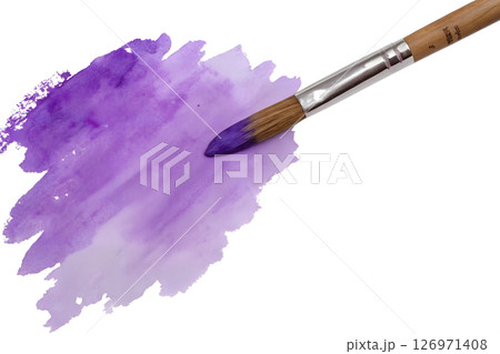 Watercolor brush dipped in vibrant purple paint, close-up of bristles with rich pigment, artistic texture, creative background, hand-painted effect, abstract art, fluid colors 126971408