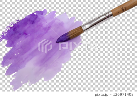 Watercolor brush dipped in vibrant purple paint, close-up of bristles with rich pigment, artistic texture, creative background, hand-painted effect, abstract art, fluid colors 126971408