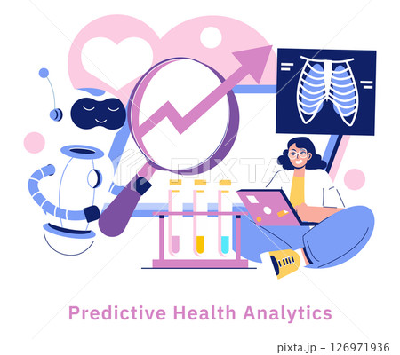 AI in medicine enhances diagnostic capabilities through predictive health analytics. This illustration captures the synergy between technology and healthcare, showcasing a future driven by data AI in medicine enhances diagnostic capabilities through predictive health analytics. This illustration captures the synergy between technology and healthcare, showcasing a future driven by data 126971936