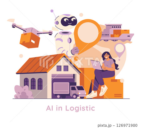 AI in logistics revolutionizes supply chain management through technology integration. Drones, robots, and data-driven solutions enhance efficiency and streamline operations in delivery services. AI in logistics revolutionizes supply chain management through technology integration. Drones, robots, and data-driven solutions enhance efficiency and streamline operations in delivery services. 126971980