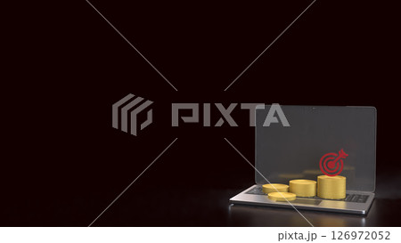 The Gold coins and red target on laptop for Business concept 3d Rendering. 126972052