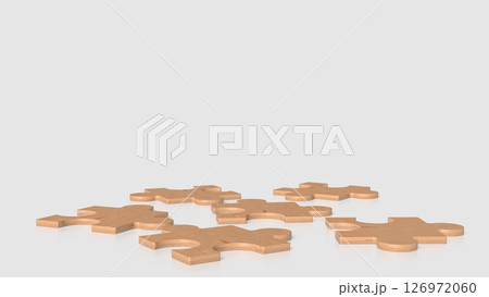 The Wood Jigsaw on white Background  3d Rendering. 126972060