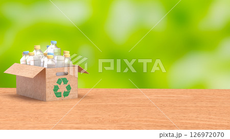 The Plastic bottle in Paper Box for eco or recycle concept 3d Rendering. 126972070