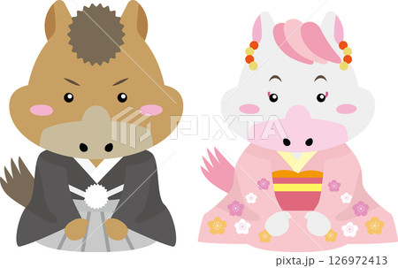 着物の馬キャラクターで迎える2026年のお正月 126972413