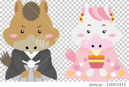 着物の馬キャラクターで迎える2026年のお正月 126972413