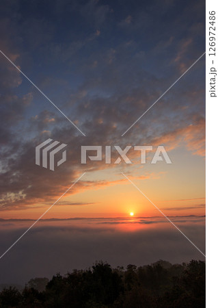 広島県三次市霧の海展望台より 雲海に昇る朝陽 広島県三次市霧の海展望台より 雲海に昇る朝陽 126972486