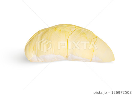 Fresh durian pulp. Durian fruit on white background with soft shadow. 126972508