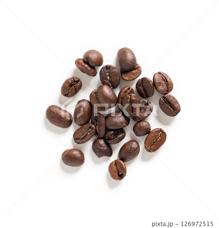 Coffee beans seeds on white background. Close up image. 126972515