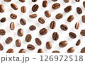 Roasted coffee beans. Scattered coffee beans on a white background with clipping paths. Close up. 126972518