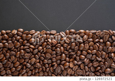 Coffee beans background. Top view coffee beans with copy space area for your text. Close up image. 126972521