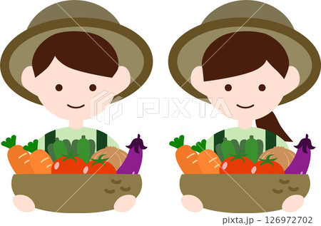 野菜を持つ農家の男性と女性のイラスト素材 126972702