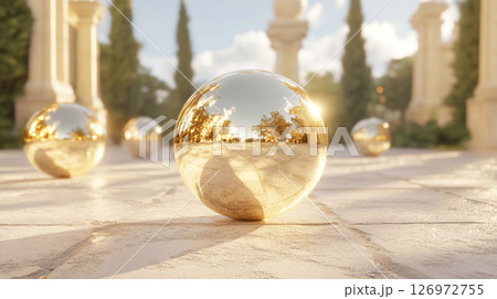 黄金の球体が並ぶ優雅な空間 126972755