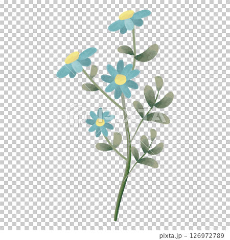 充滿繪本氣息的藍色花朵水彩插畫 126972789