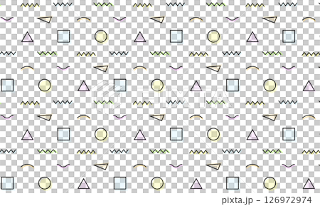 明亮的孟菲斯圖案，色彩柔和，圓點與黑色直線重疊 126972974