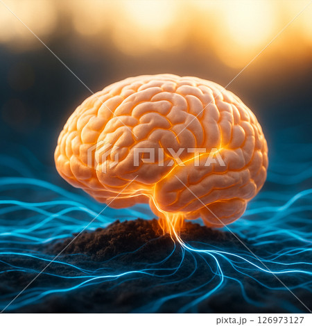 Glowing Brain with Digital Energy Flow 126973127