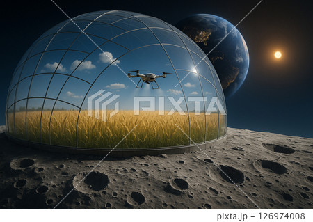 Future space agriculture farming in glass dome Future space agriculture farming in glass dome 126974008