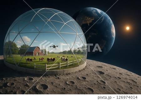 Future space agriculture farming in glass dome Future space agriculture farming in glass dome 126974014