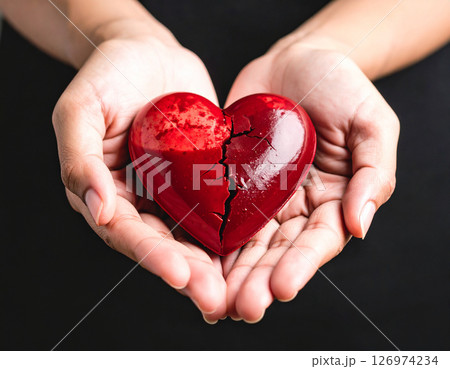 AI generated heart-shaped blood bag donating to the earth, half vibrant and fertile, half dark and barren. Symbolizes life, hope, and global impact of blood donation. 126974234