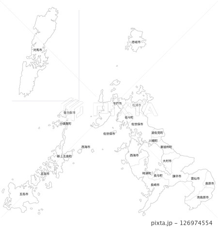 長崎県と市町村の白地図 126974554