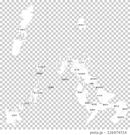 長崎県と市町村の白地図 126974554