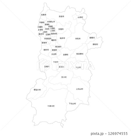 奈良県と市町村の白地図 126974555