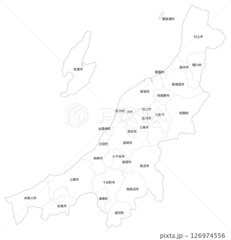 新潟県と市町村の白地図 126974556