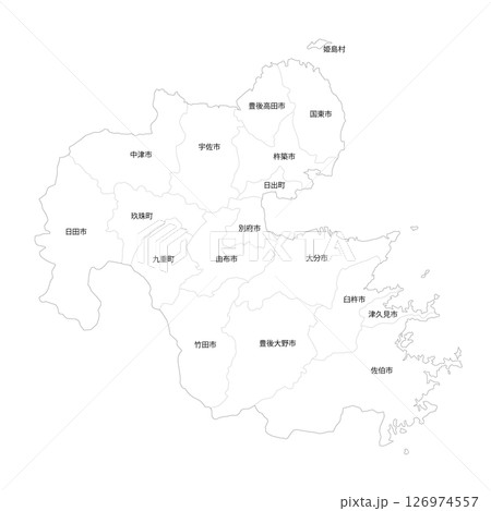 大分県と市町村の白地図 126974557