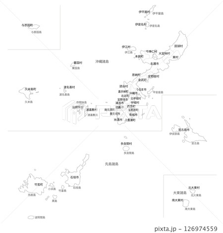 沖縄県と市町村の白地図 126974559