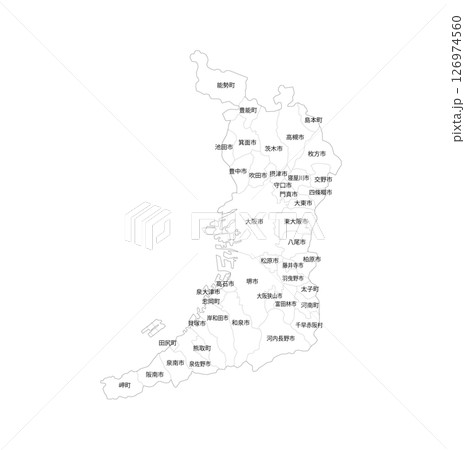 大阪府と市町村の白地図 126974560
