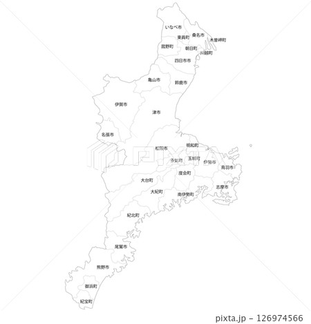 三重県と市町村の白地図 三重県と市町村の白地図 126974566
