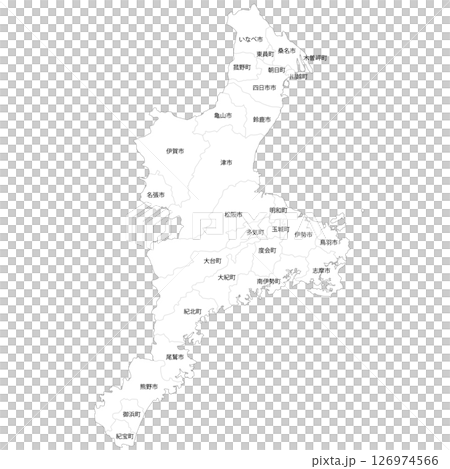 三重県と市町村の白地図 三重県と市町村の白地図 126974566