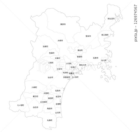 宮城県と市町村の白地図 126974567